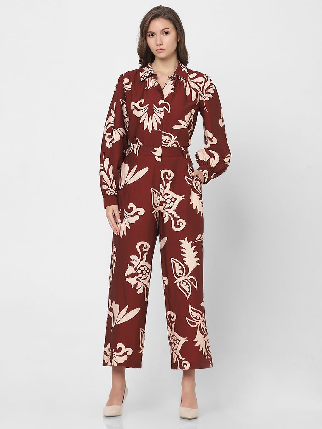 Dark Brown Printed Co-Ord Set Pants