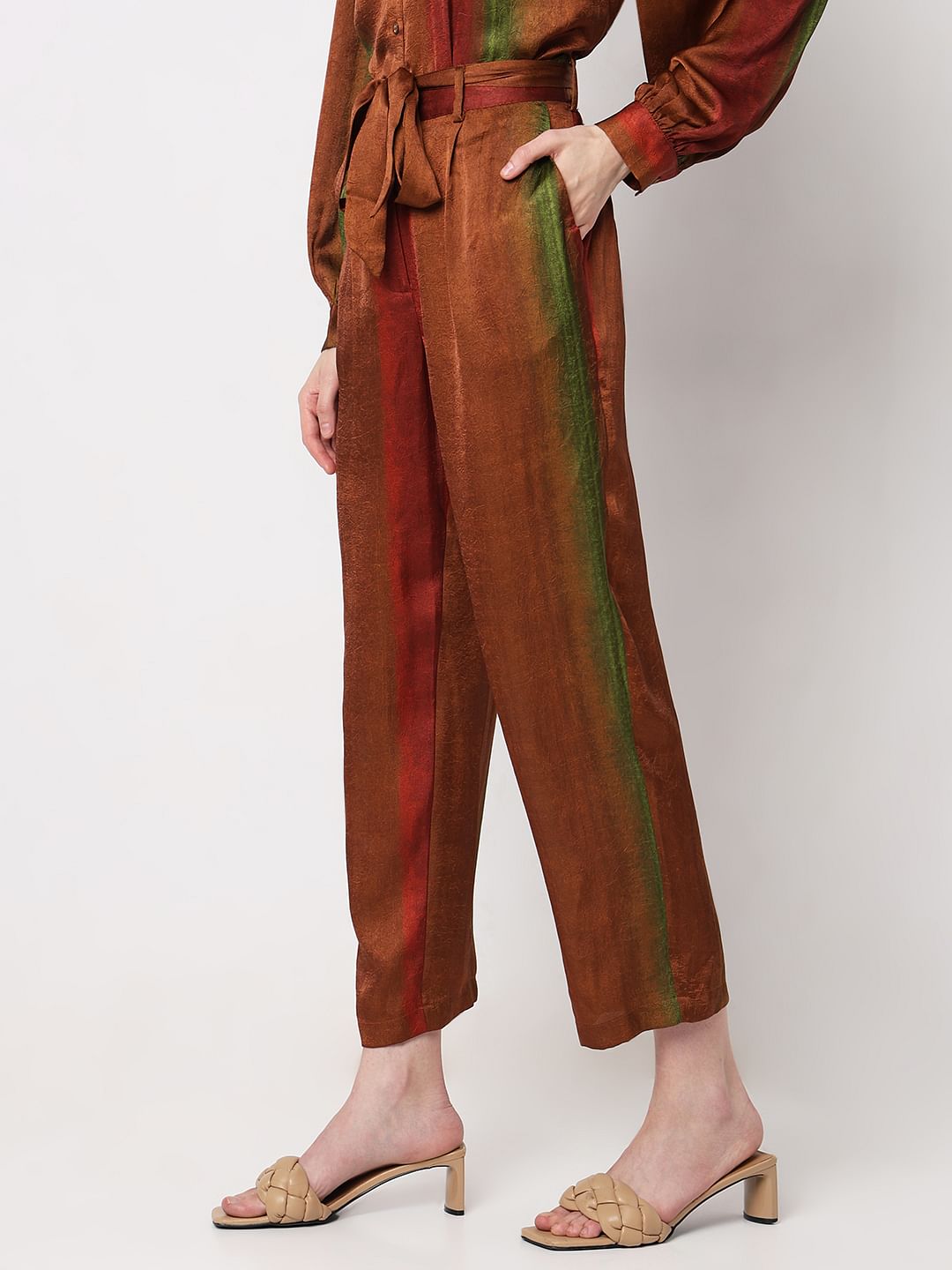 Brown Colourblocked Co-Ord Set Pants