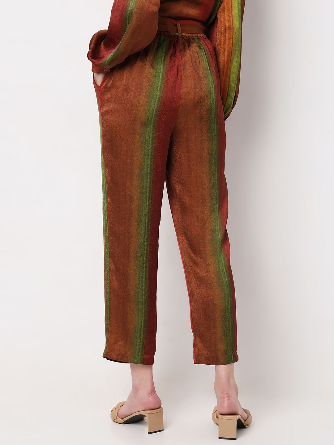 Brown Colourblocked Co-Ord Set Pants