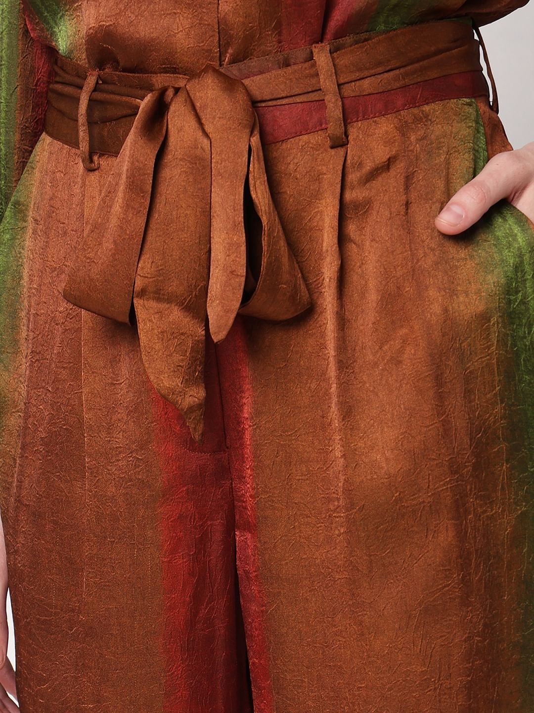 Brown Colourblocked Co-Ord Set Pants