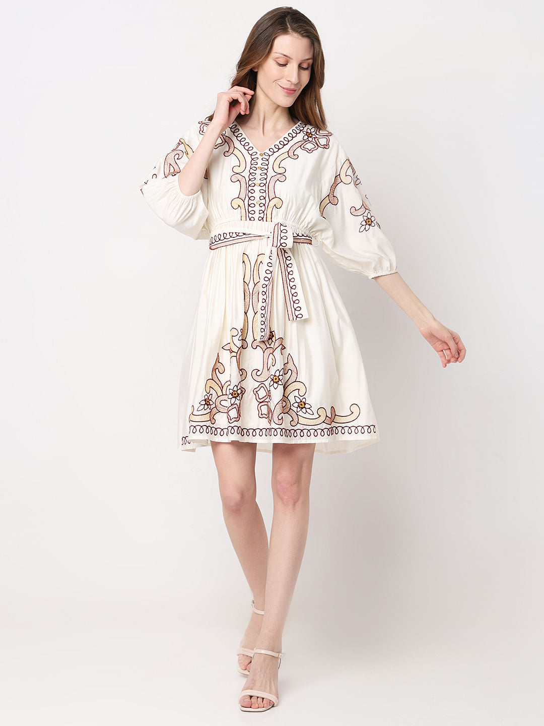 White Embroidered Print Shirt