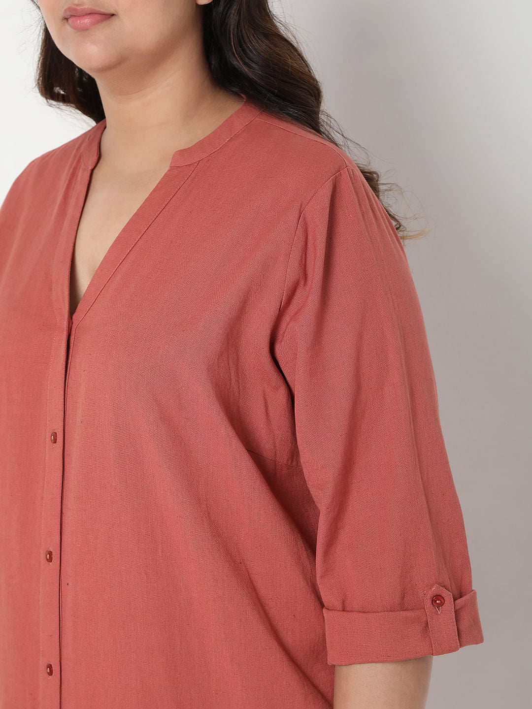 Curve Red Linen Shift Midi Dress