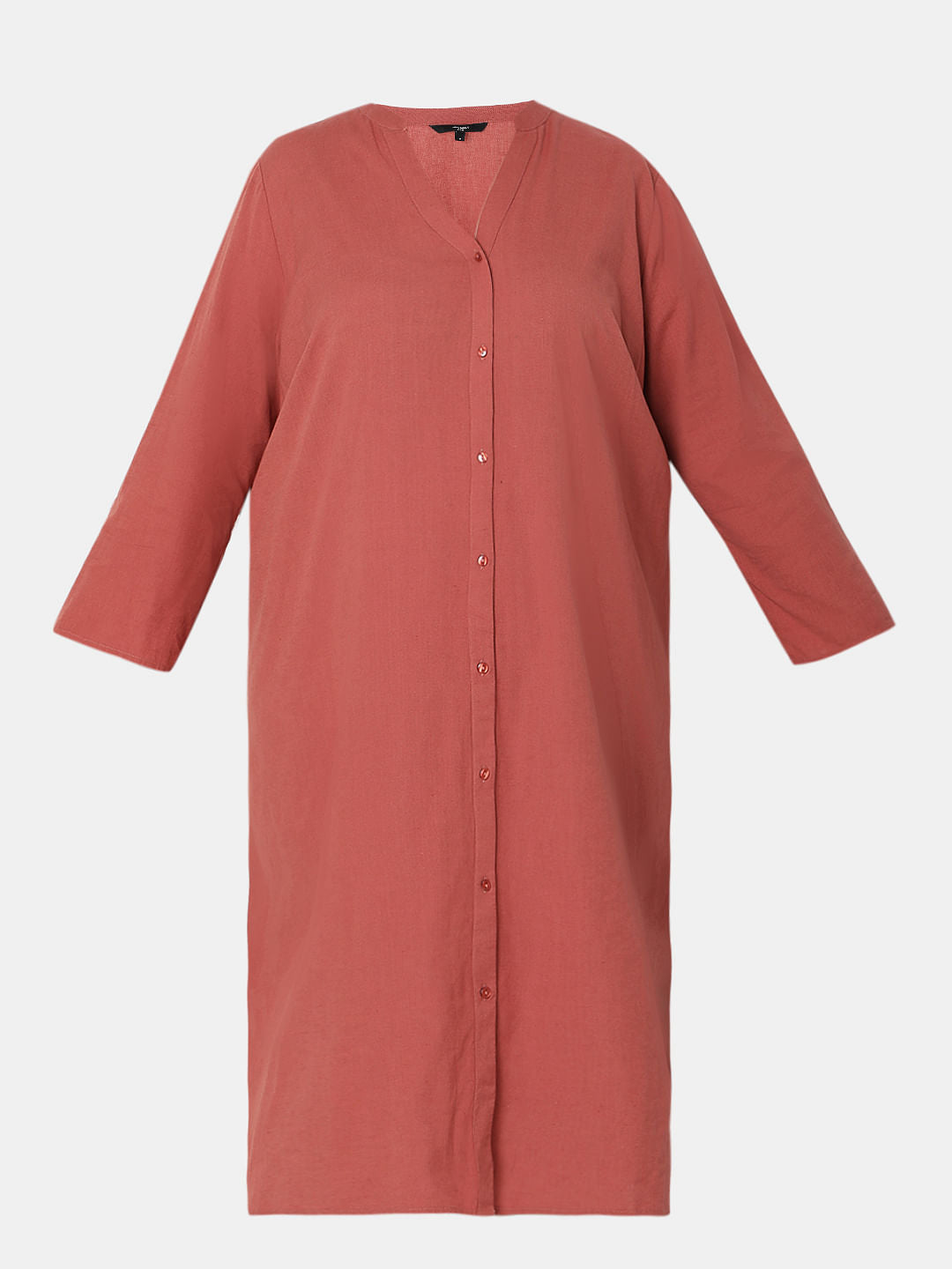 Curve Red Linen Shift Midi Dress