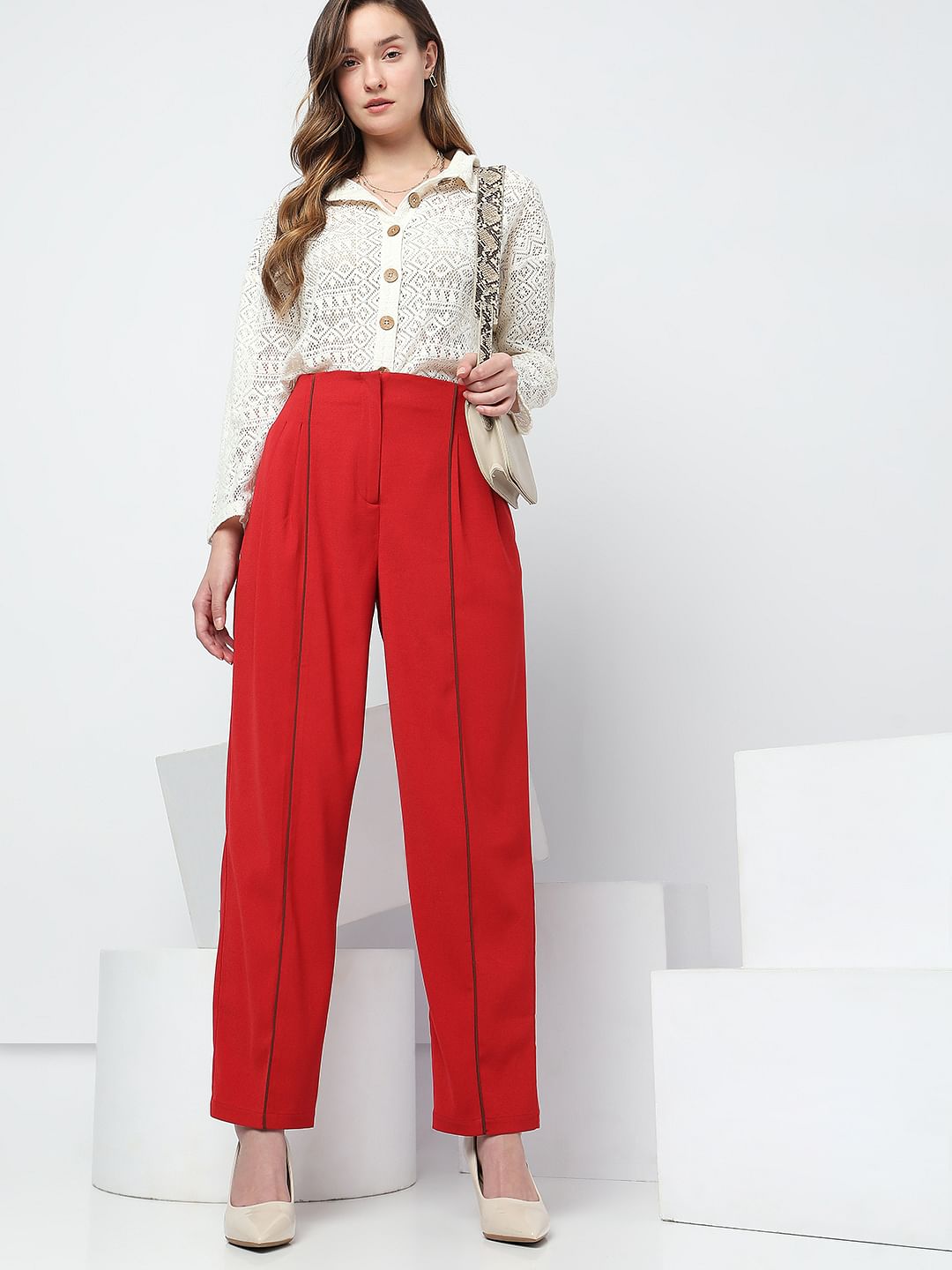 Red High Rise Anti Fit Co-Ord Set Pants