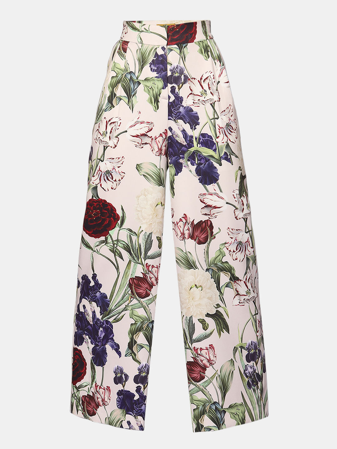 Marquee Beige Mid Rise Wide Leg Floral Pants