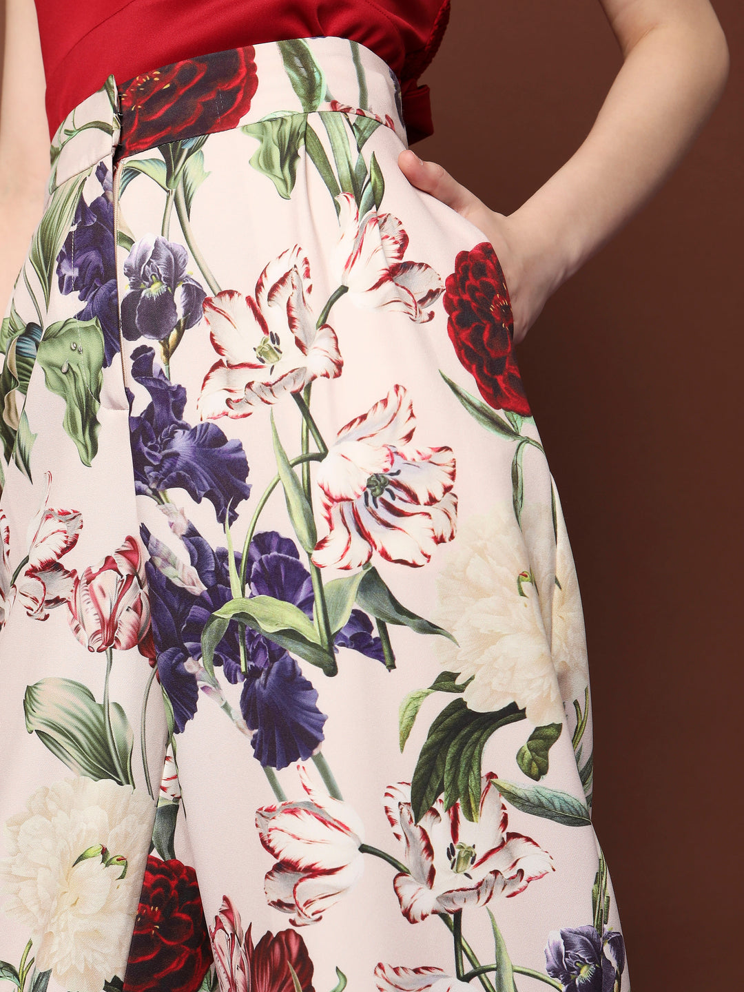 Marquee Beige Mid Rise Wide Leg Floral Pants