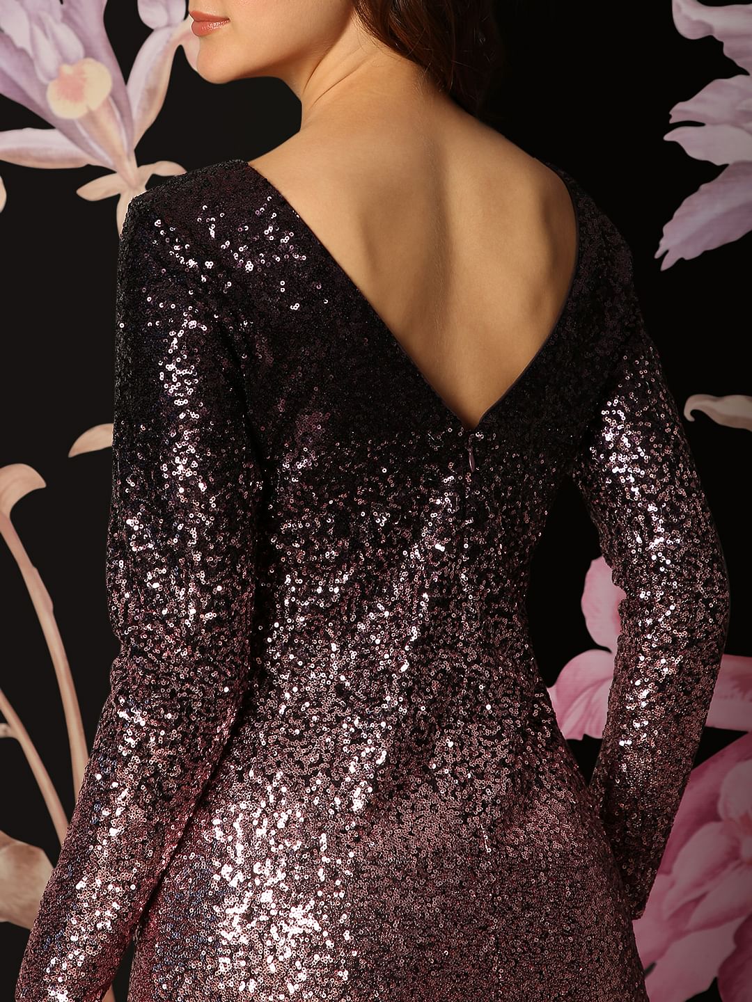 Marquee Deep Wine Sequin Detail Mini Dress