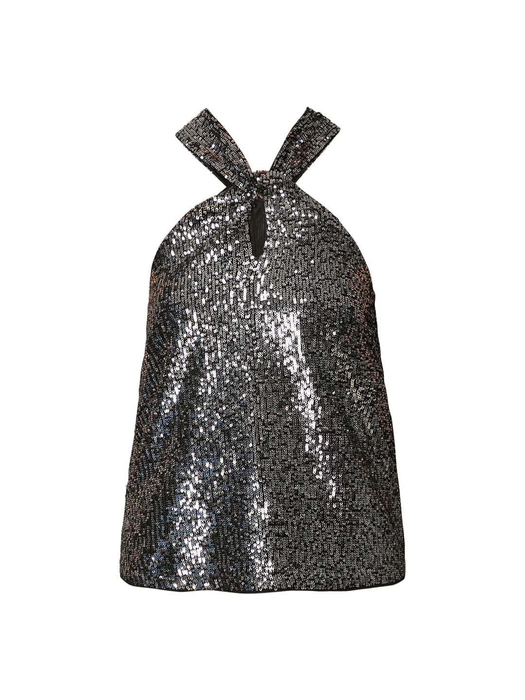 Marquee Silver Sequin Halter Neck Top