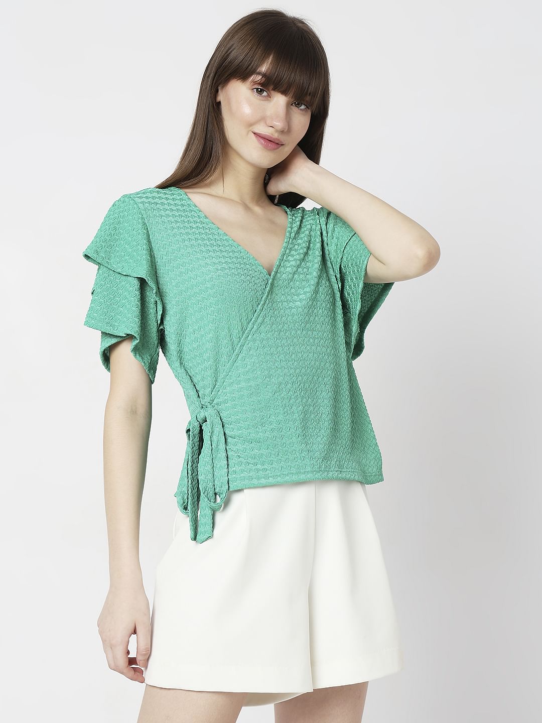 Green Textured Knit Top