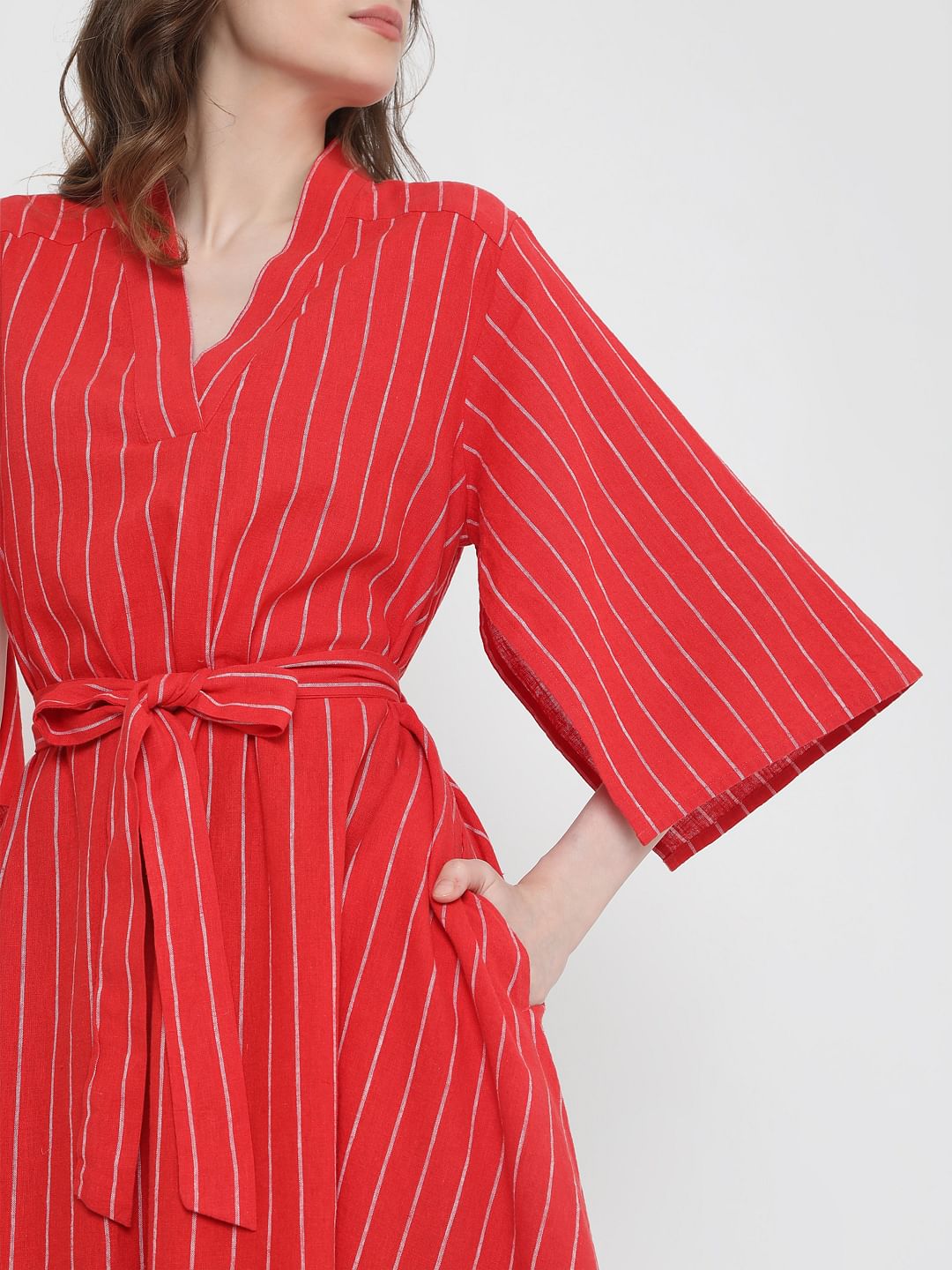 Red Striped Midi Dress