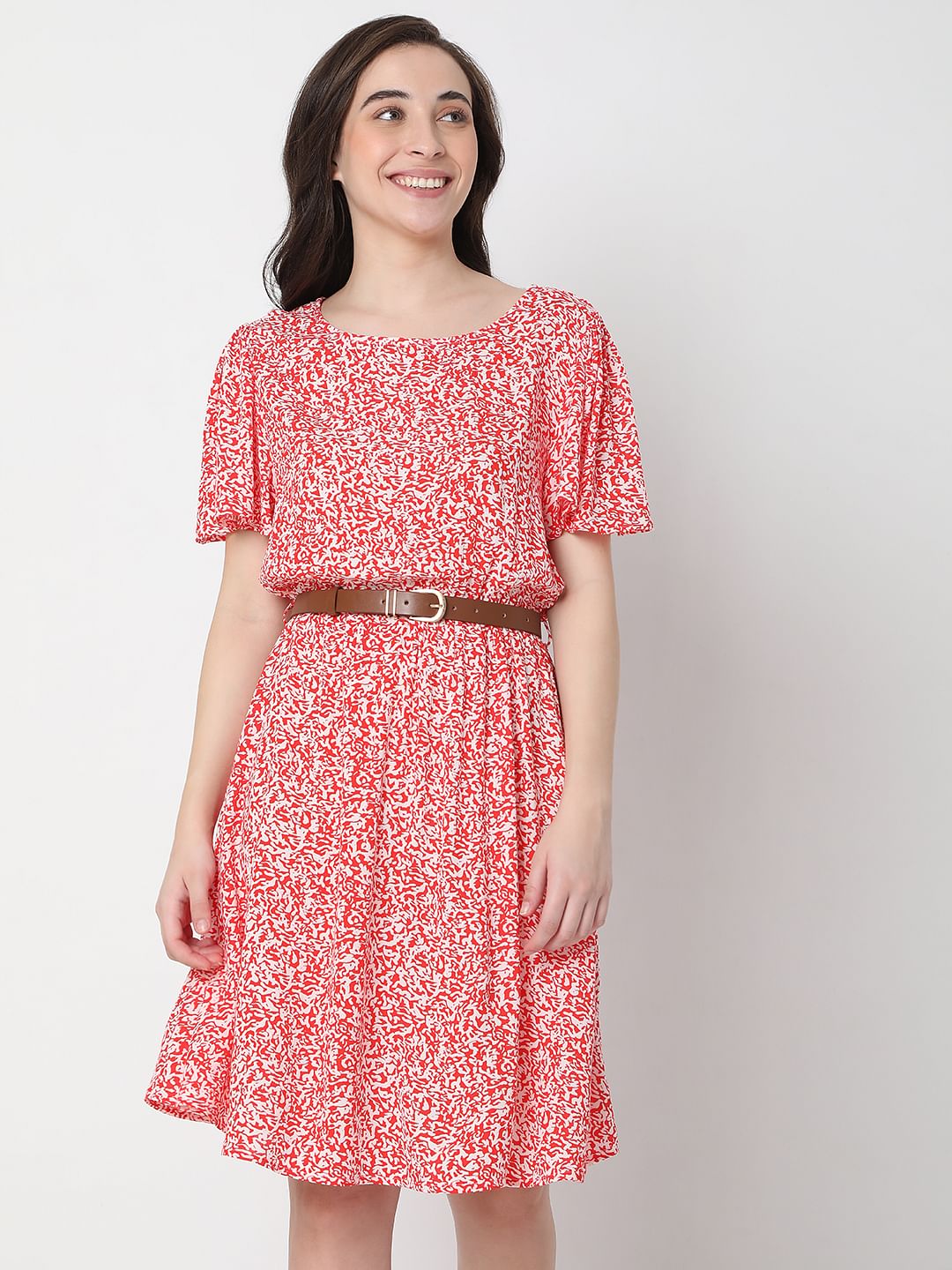Red Floral Print Shift Dress