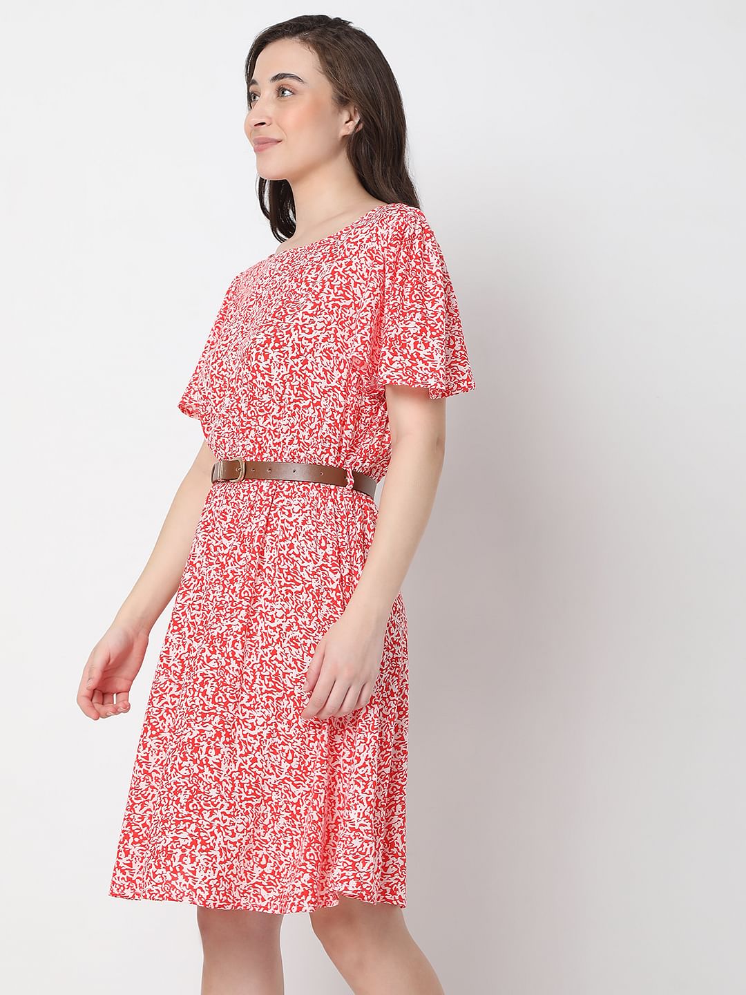 Red Floral Print Shift Dress