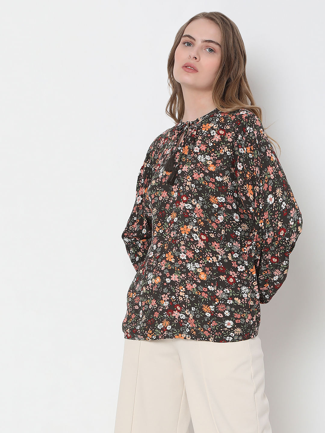 Brown Floral Print Top
