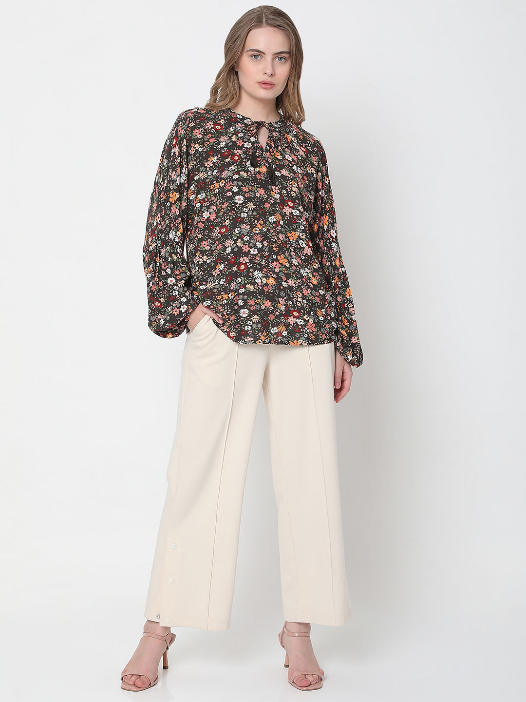 Brown Floral Print Top