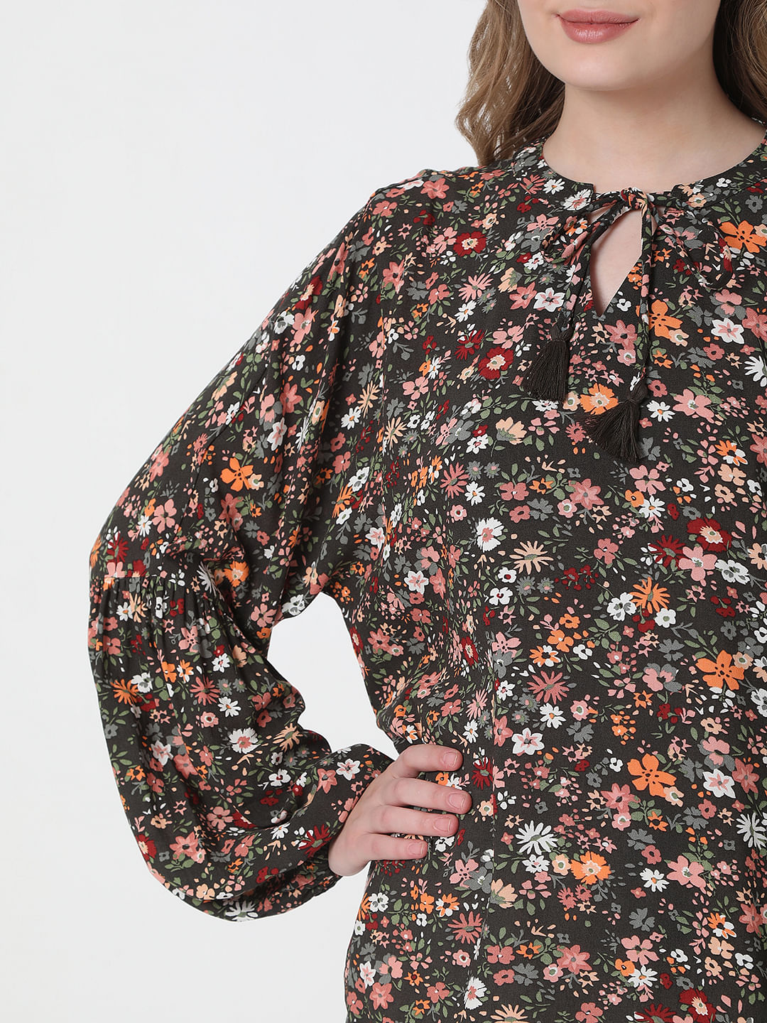 Brown Floral Print Top