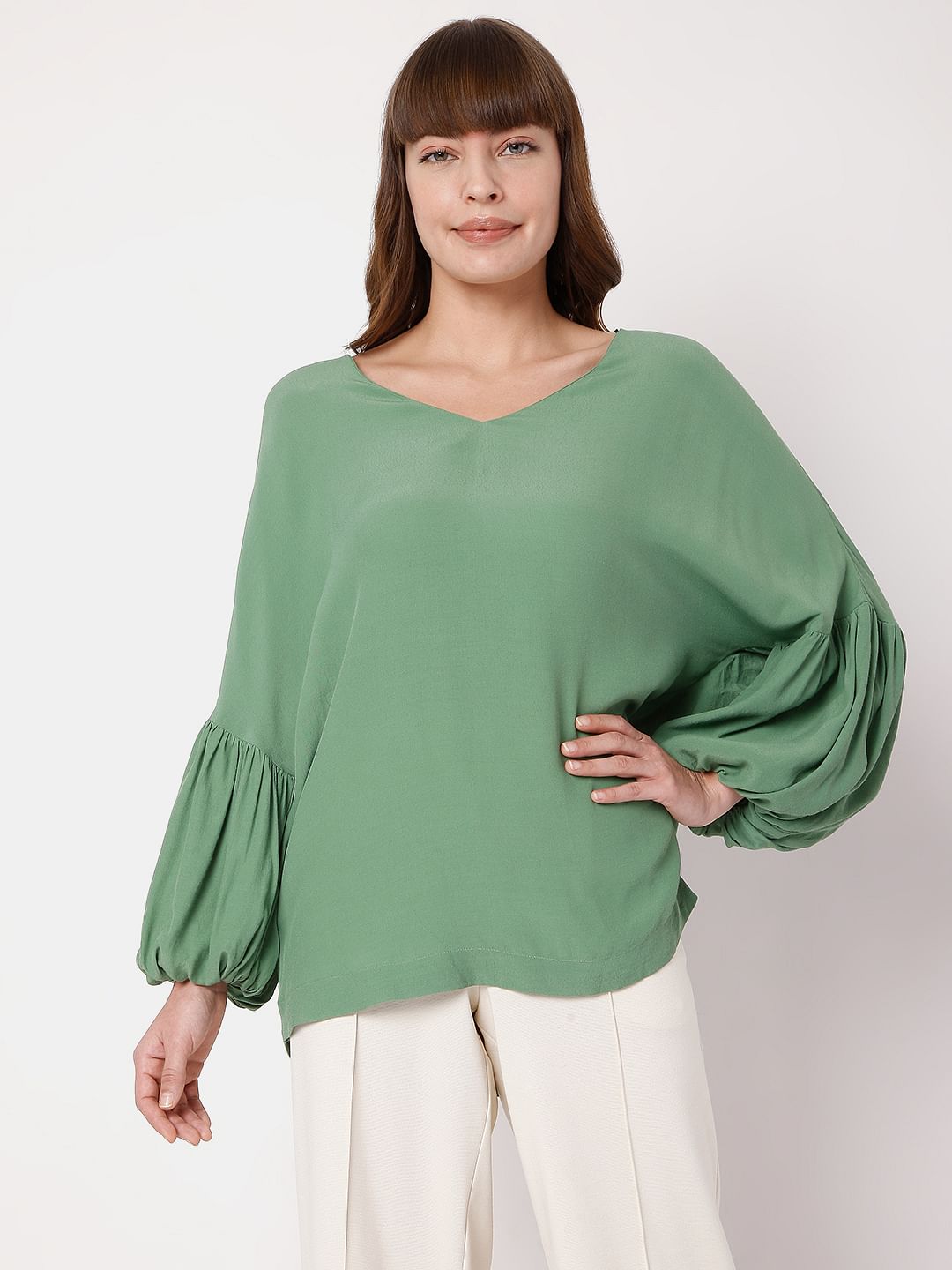 Green Dolman Sleeves Top