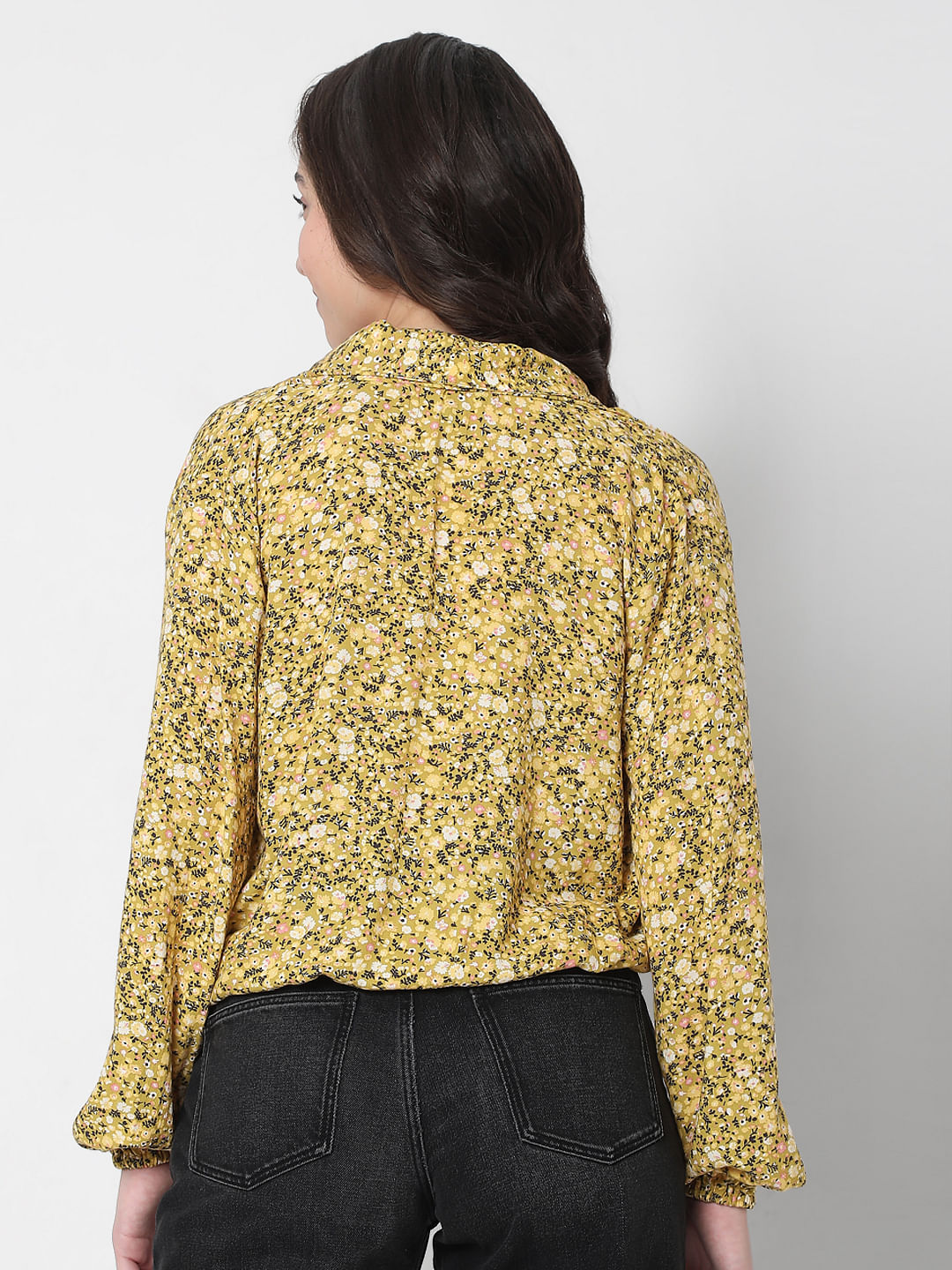 Yellow Floral Wrap Top