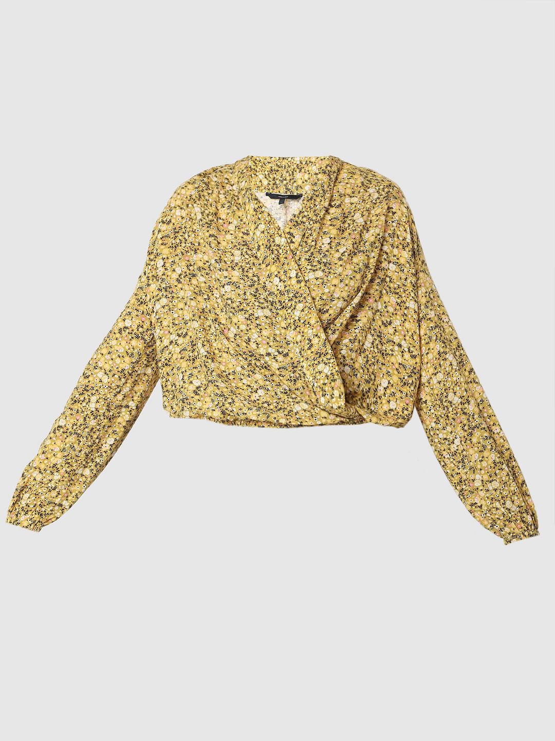 Yellow Floral Wrap Top