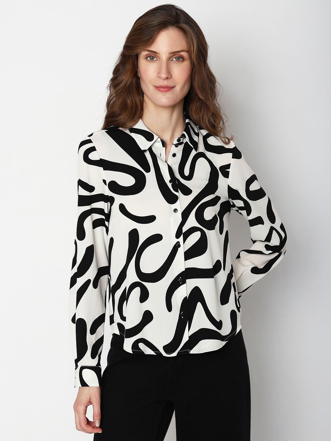 White & Black Printed Shirt