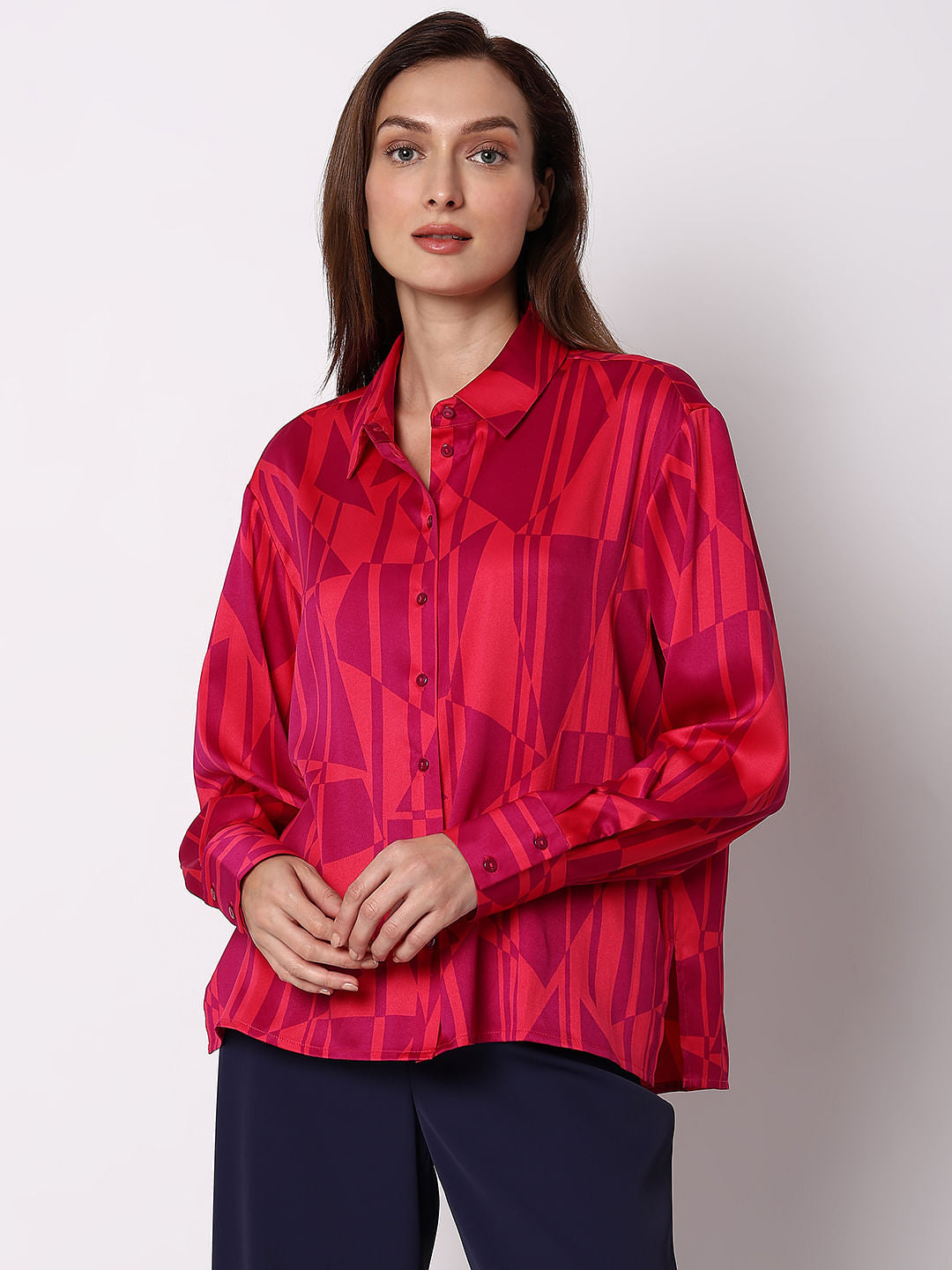 Pink Printed Loose Fit Shirt