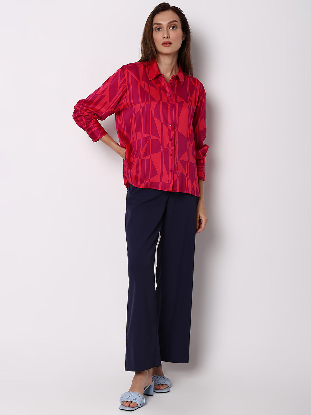 Pink Printed Loose Fit Shirt