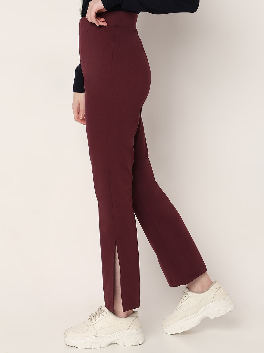 Wine High Rise Bootcut Pants