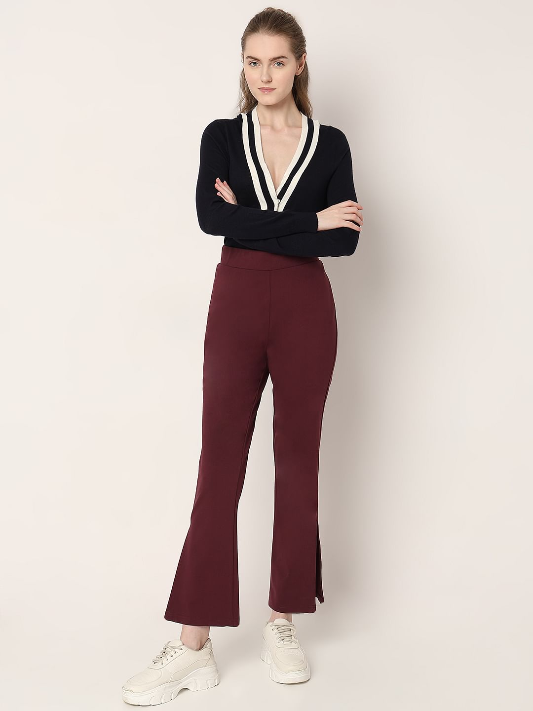 Wine High Rise Bootcut Pants