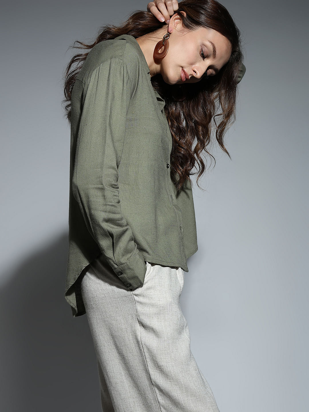 Green Linen Regular Fit Shirt