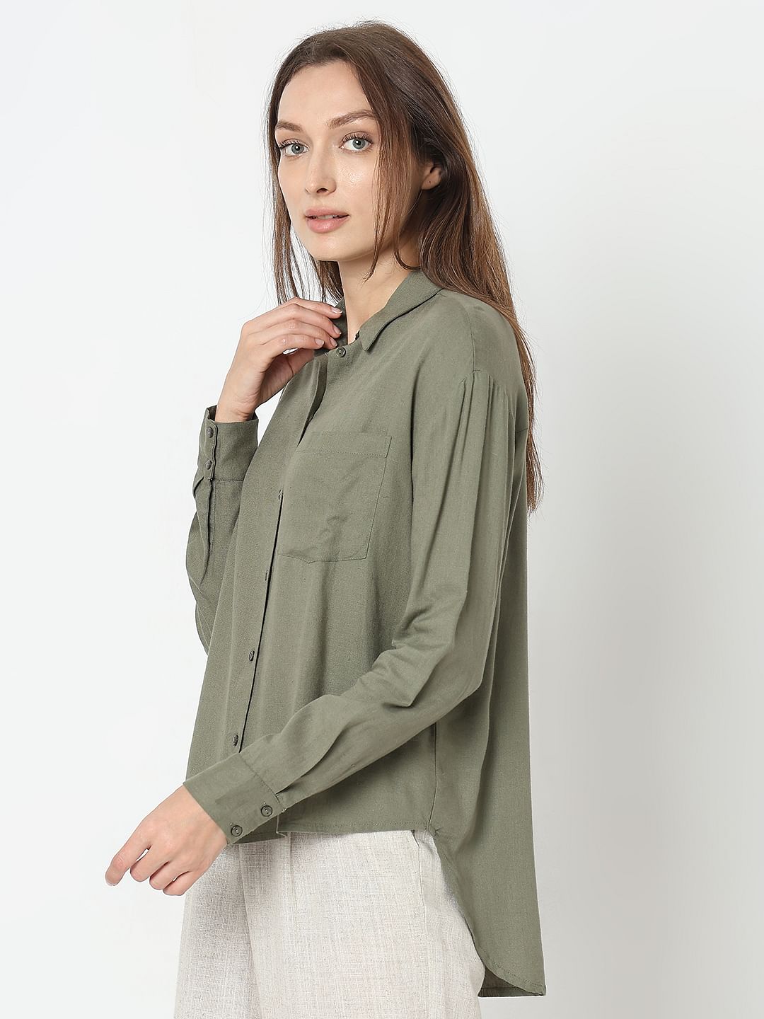 Green Linen Regular Fit Shirt