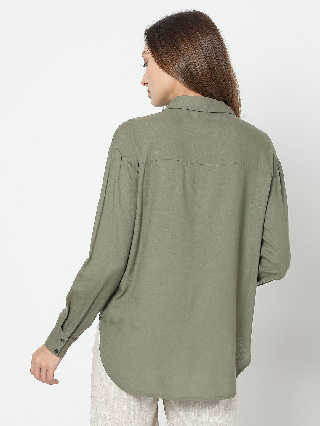 Green Linen Regular Fit Shirt