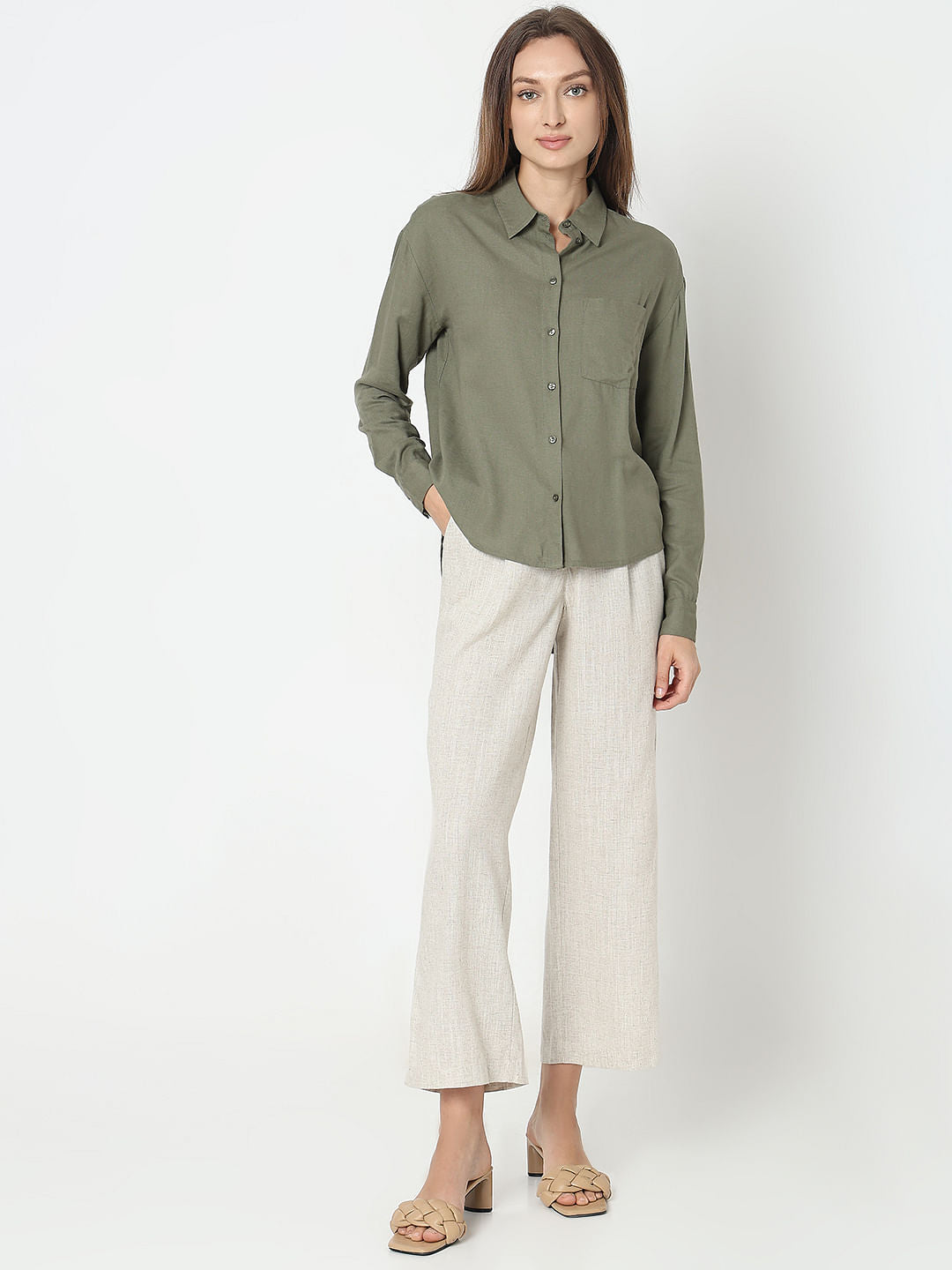 Green Linen Regular Fit Shirt