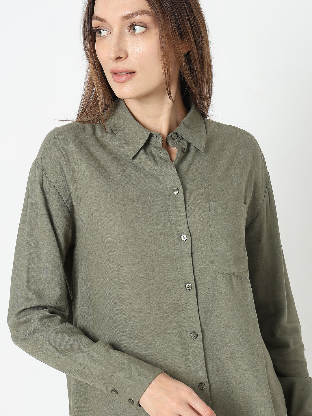 Green Linen Regular Fit Shirt
