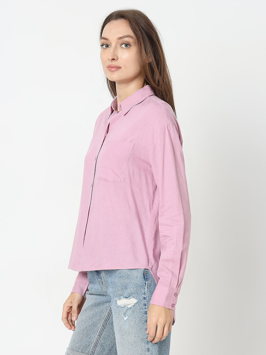 Pink Linen Regular Fit Shirt