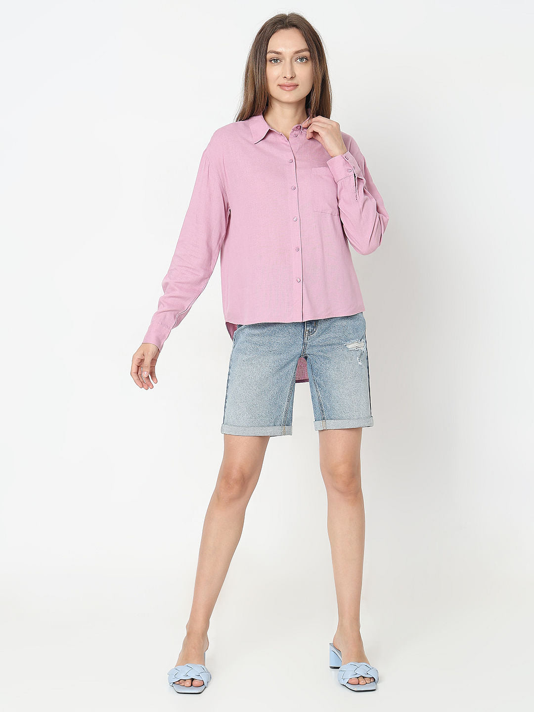 Pink Linen Regular Fit Shirt
