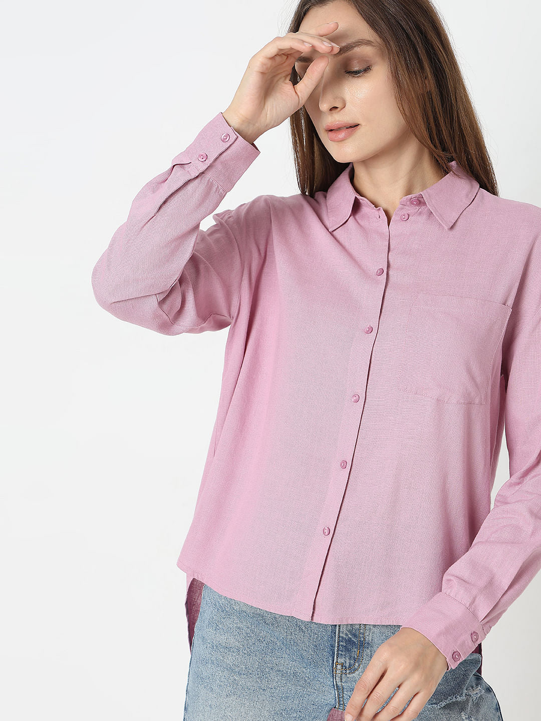 Pink Linen Regular Fit Shirt