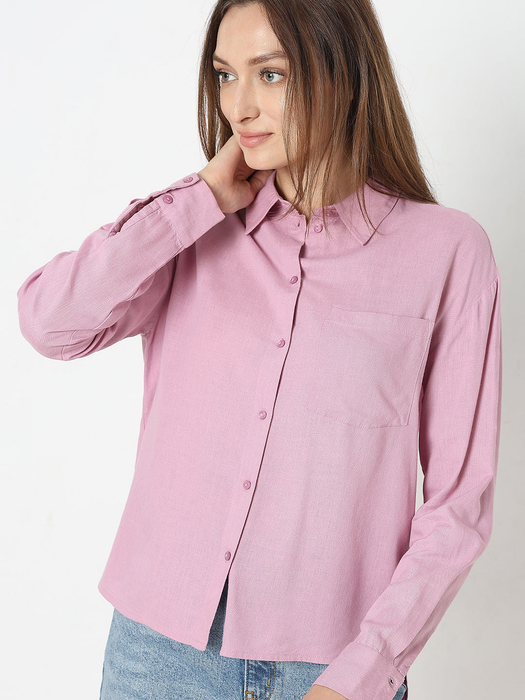 Pink Linen Regular Fit Shirt