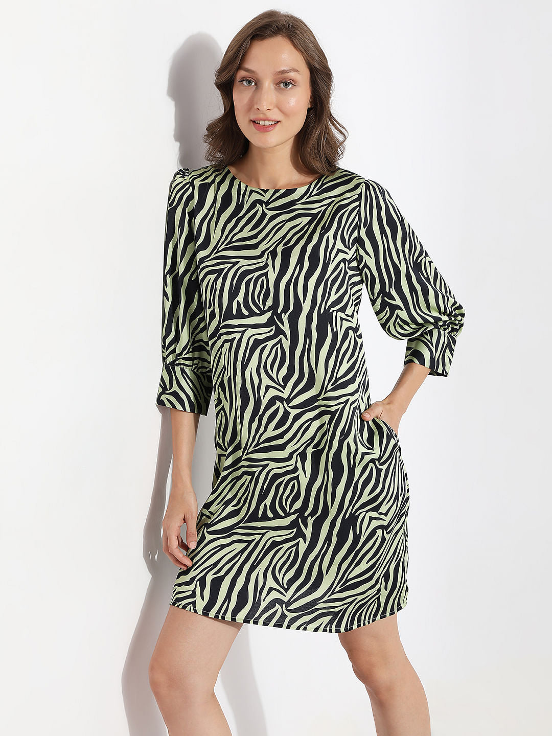 Green Printed Shift Dress