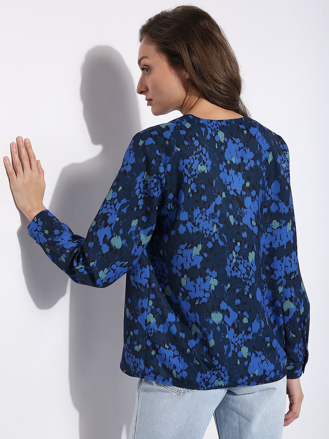 Dark Blue Printed Top