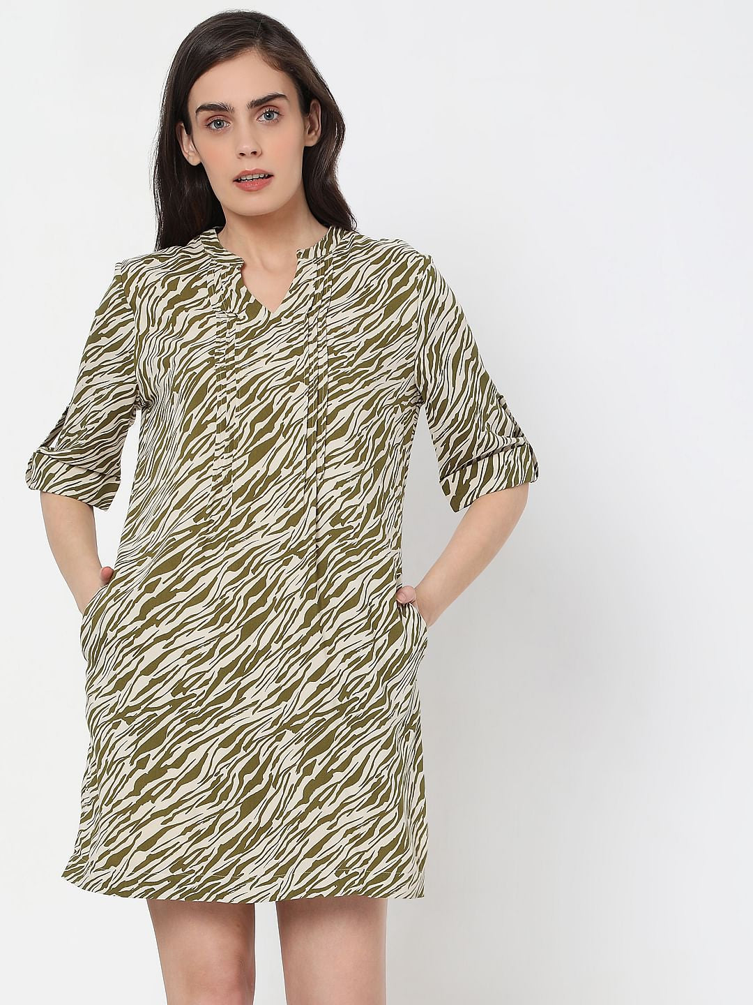 Green Abstract Print Shift Dress