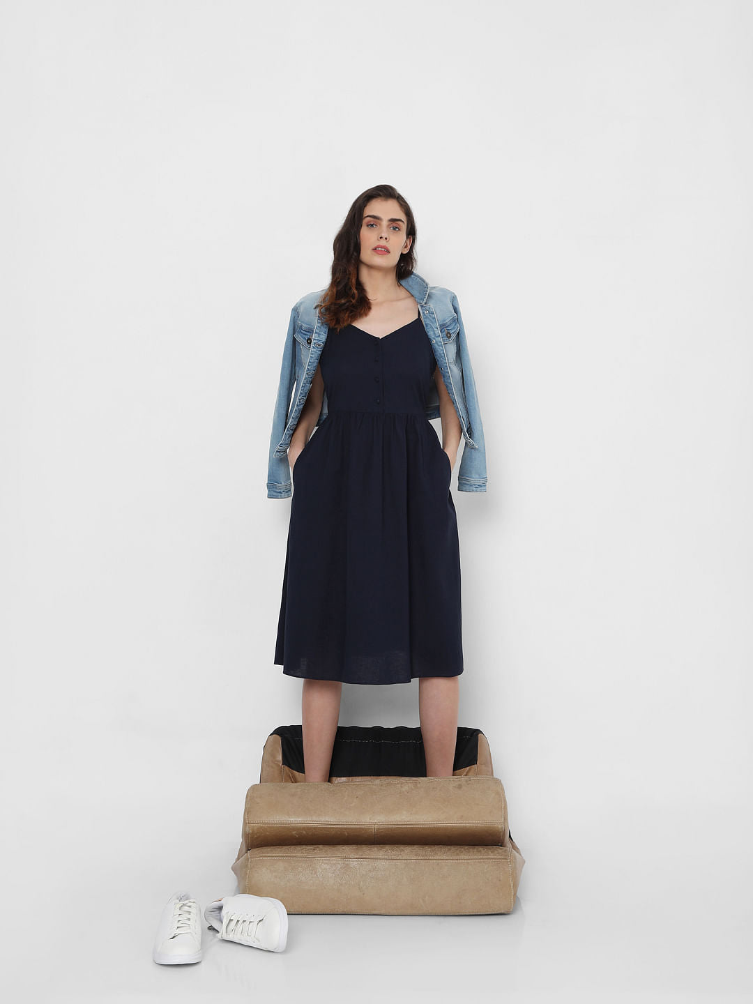 Blue Strappy Fit & Flare Dress