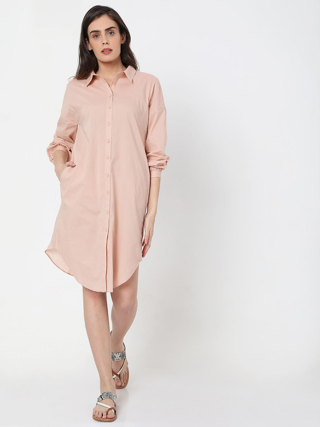 Light Pink Tunic Shirt Dress