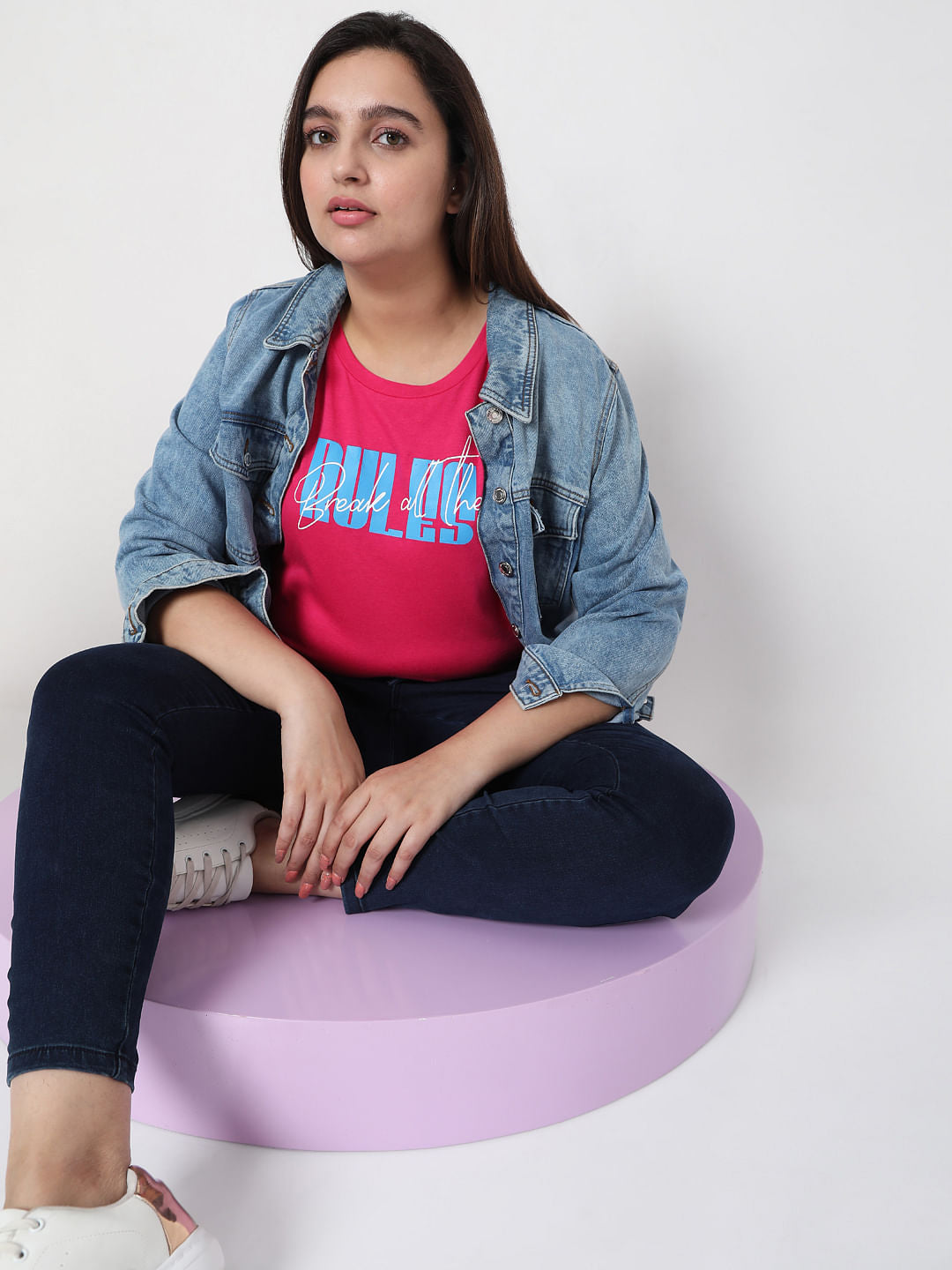 Curve Pink Slogan Print T-Shirt - L