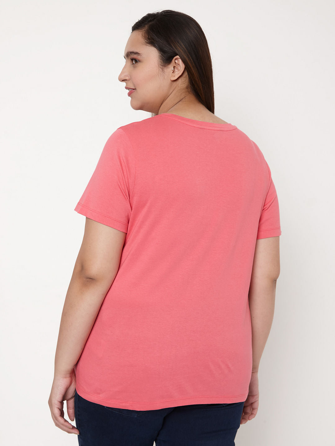 Curve Pink Slogan Print T-Shirt