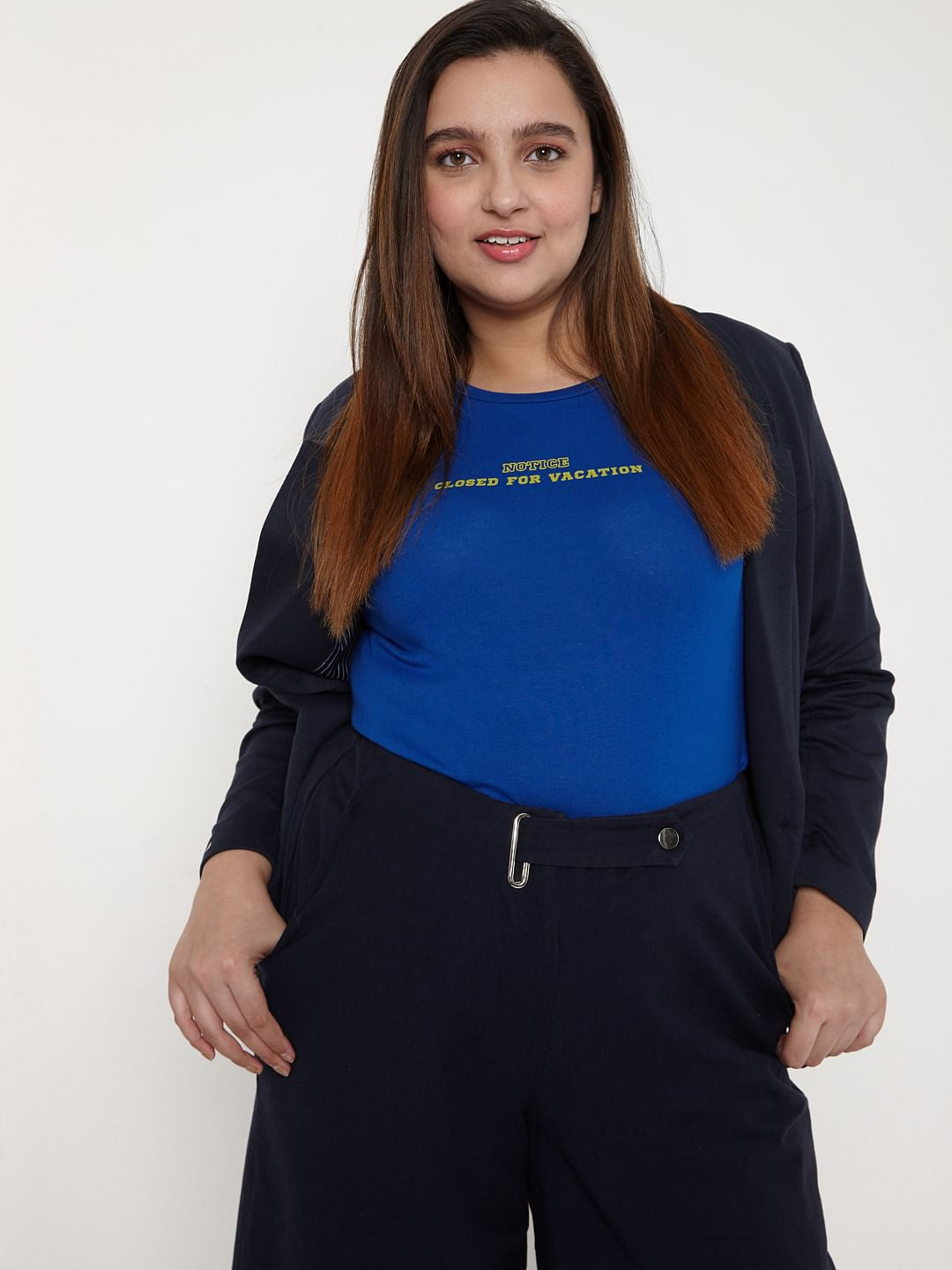 Curve Blue Slogan Print T-Shirt