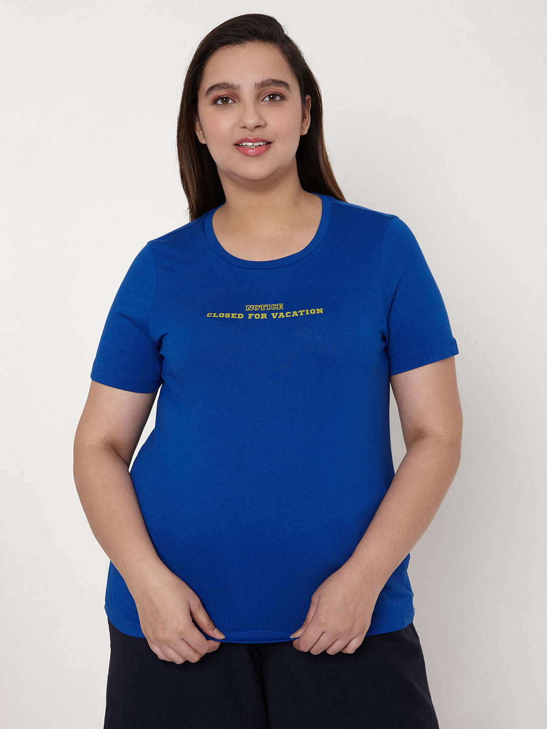 Curve Blue Slogan Print T-Shirt
