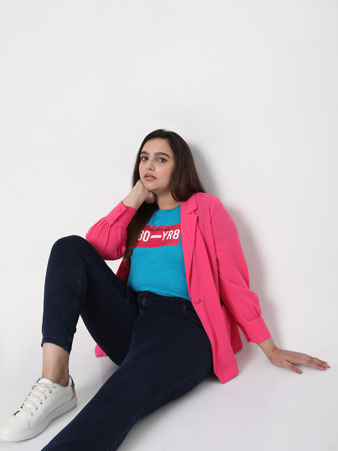 Curve Blue Typographic T-Shirt