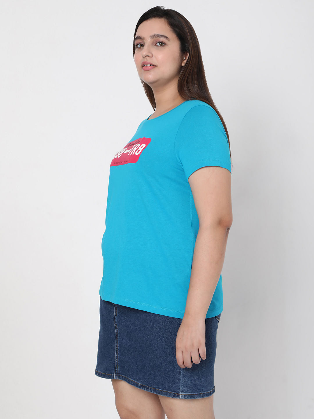 Curve Blue Typographic T-Shirt
