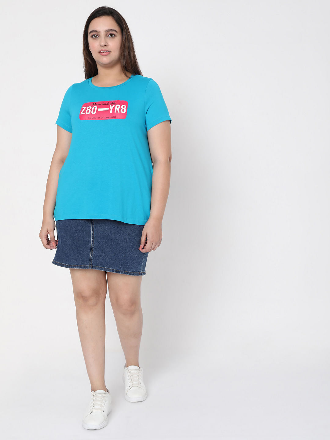 Curve Blue Typographic T-Shirt