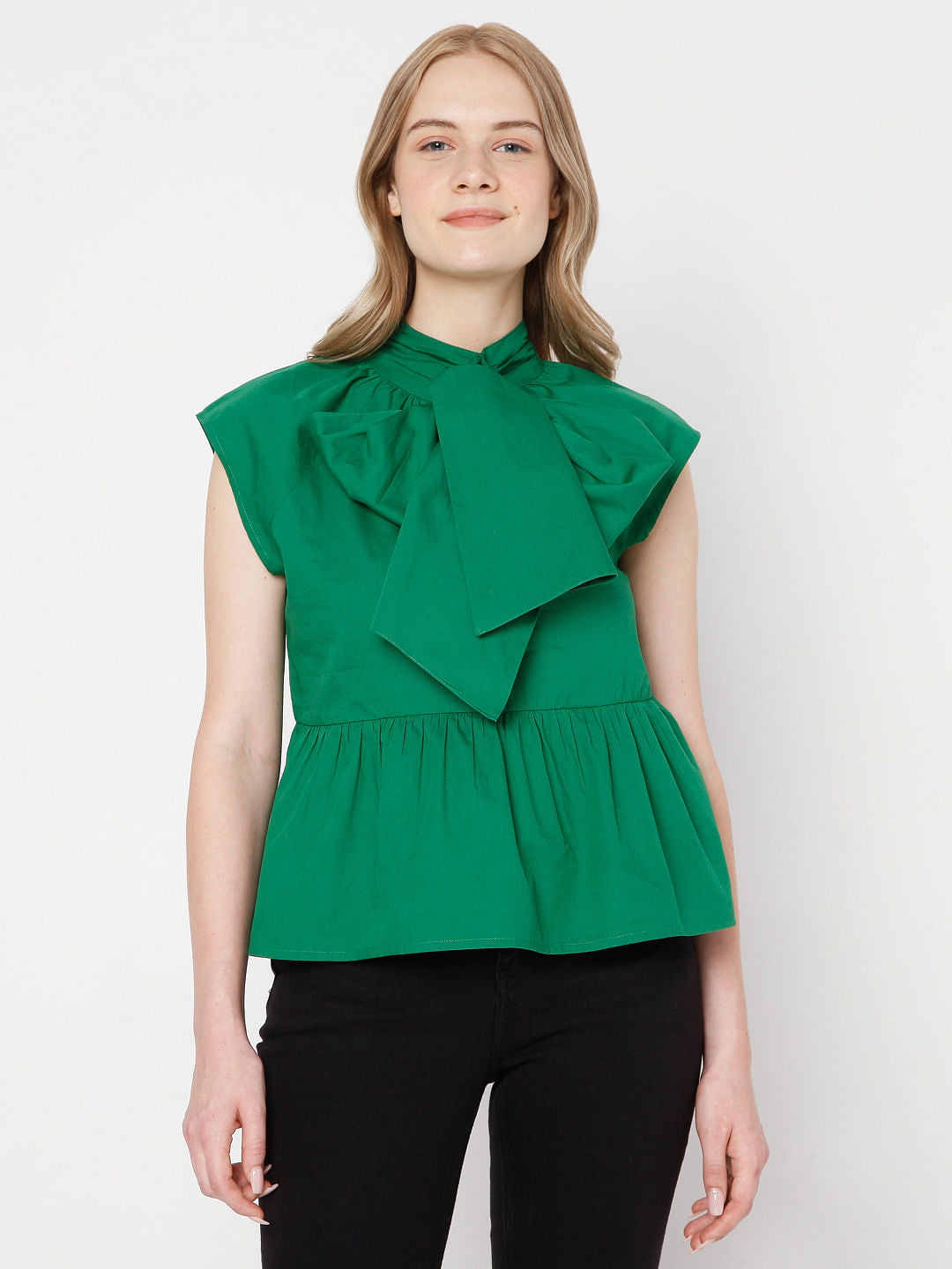 Green Knotted Peplum Top