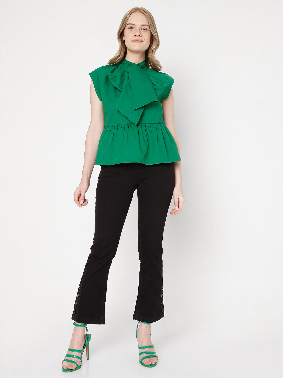 Green Knotted Peplum Top